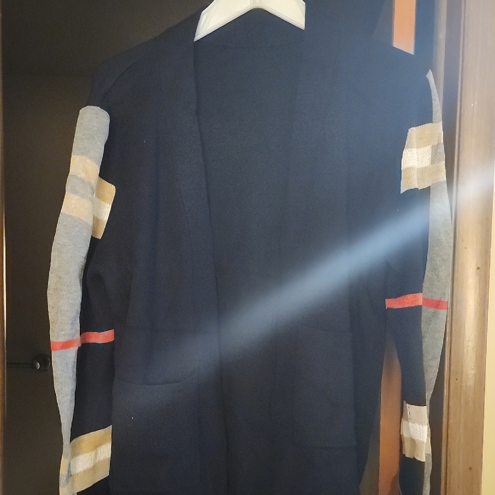 Elegant Black Cardigan with Colorful Stripes